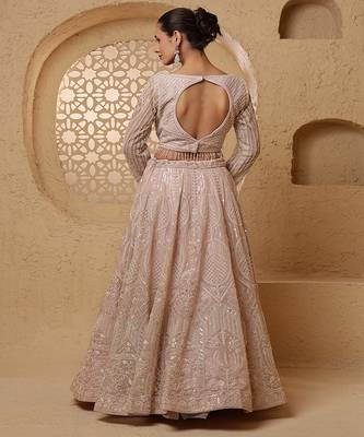 baby pink net lehenga set with blouse and dupatta 4