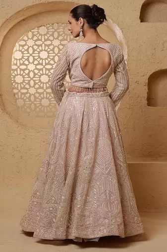 baby pink net lehenga set with blouse and dupatta