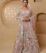Dull Pink Net Heavy Sequins Beadwork Lehenga Set