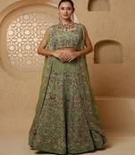 Leaf Green Crepe Tissue Multicolor Mirror  Lehenga Set