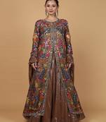 Mocha Brown Viscose Silk Lehenga Set with Mirror  and Sequins