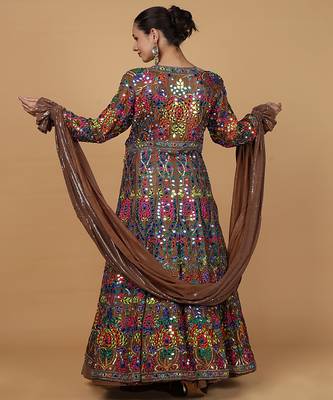 mocha brown viscose silk lehenga set with blouse and dupatta 3