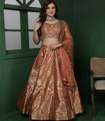 Rust Orange Banarsi Silk  Brocade Lehenga Set