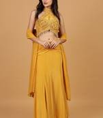 Mustard Sequins Crepe Fish Cut Lehenga Set
