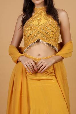 mustard sequins crepe fish cut lehenga set 3