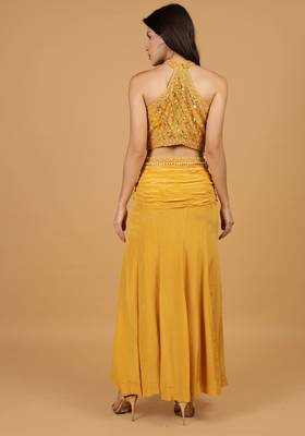 mustard sequins crepe fish cut lehenga set 5