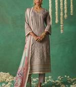 Beige pure organza embroidered wedding wear suit