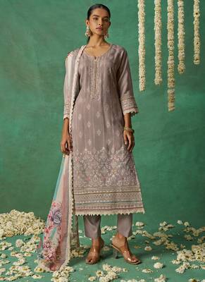 Beige pure organza embroidered wedding wear suit 2