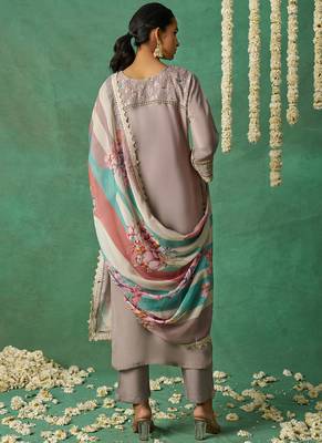 Beige pure organza embroidered wedding wear suit 3