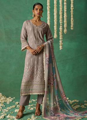 Beige organza embroidered wedding wear suit 1