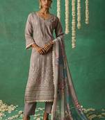 Beige organza embroidered wedding wear suit