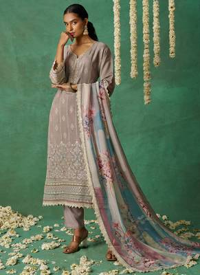 Beige organza embroidered wedding wear suit 2