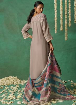 Beige organza embroidered wedding wear suit 3