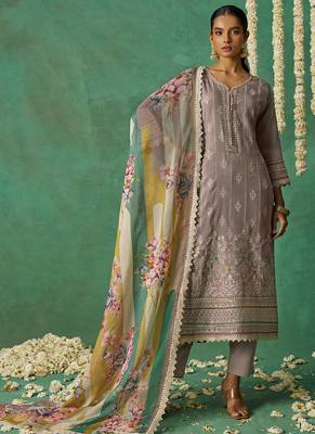 Beige organza embroidered wedding wear suit 1