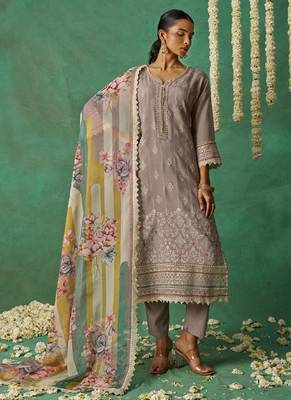 Beige organza embroidered wedding wear suit 2