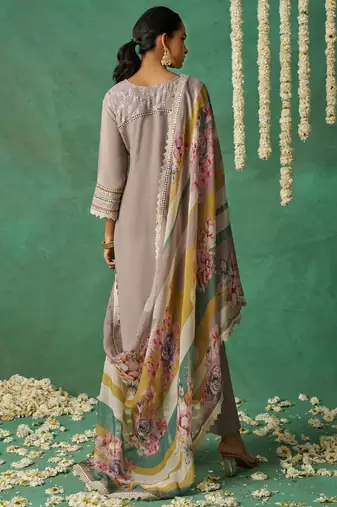 Beige organza embroidered wedding wear suit