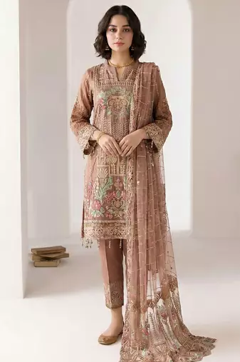 Light brown georgette embroidered salwar suit