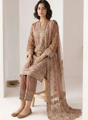 Light brown georgette embroidered salwar suit 2