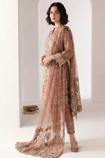 Light brown georgette embroidered salwar suit