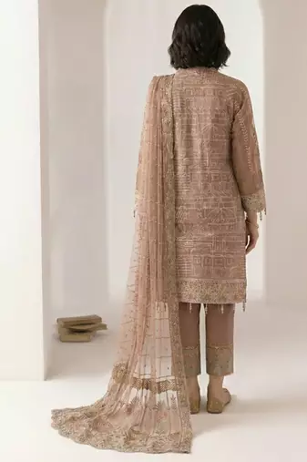 Light brown georgette embroidered salwar suit