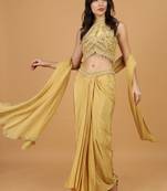 Beige Sequins Crepe Fish Cut Lehenga Set