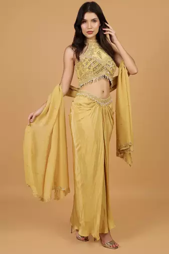 beige sequins crepe fish cut lehenga set
