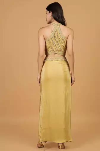 beige sequins crepe fish cut lehenga set