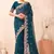 Teal blue kashmiri resham embroidered work georgette saree sari