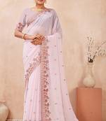Pink kashmiri resham embroidered work georgette saree sari