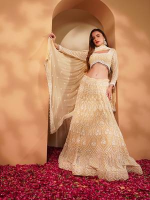 beige georgette sequin lehenga set with choli and dupatta 5