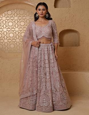 dull pink net lehenga set with with blouse and dupatta 5