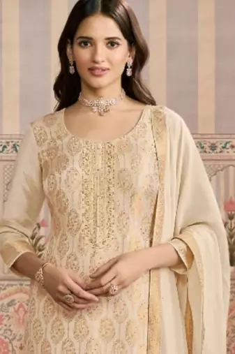 Beige viscose lotus simmer suit with jacquard 