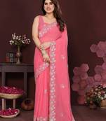 pink saree look georgette silk blend embroidery work saree and blouse with beautiful  tone