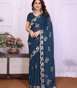 Morpich saree look rich heavy star georgette silk saree with sequins embroidery work saree and blouse