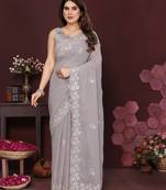 grey saree look georgette silk blend embroidery work saree and blouse with beautiful  tone