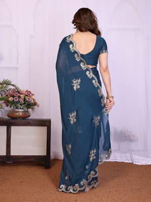 Morpich saree look rich heavy star georgette silk saree with sequins embroidery work saree and blouse 3