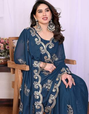Morpich saree look rich heavy star georgette silk saree with sequins embroidery work saree and blouse 4