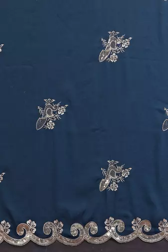 Morpich saree look rich heavy star georgette silk saree with sequins embroidery work saree and blouse