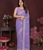 lavender saree look georgette silk blend embroidery work saree and blouse with beautiful  tone