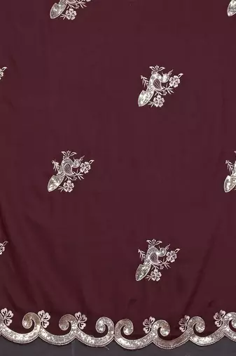 Burgundy saree look rich heavy star georgette silk saree with sequins embroidery work saree and blouse