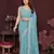 tuequoise saree look georgette silk blend embroidery work saree and blouse with beautiful  tone