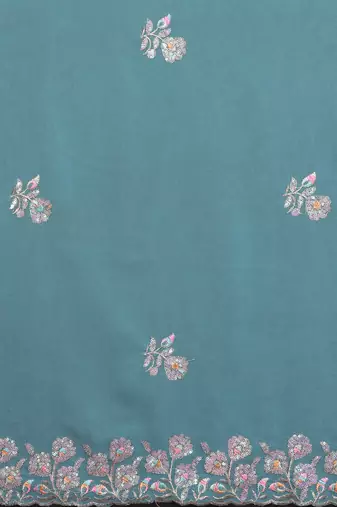 tuequoise saree look georgette silk blend embroidery work saree and blouse with beautiful  tone