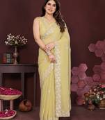 yellow saree look georgette silk blend embroidery work saree and blouse with beautiful  tone