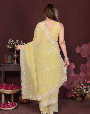 yellow saree look georgette silk blend embroidery work saree and blouse with beautiful  tone 3