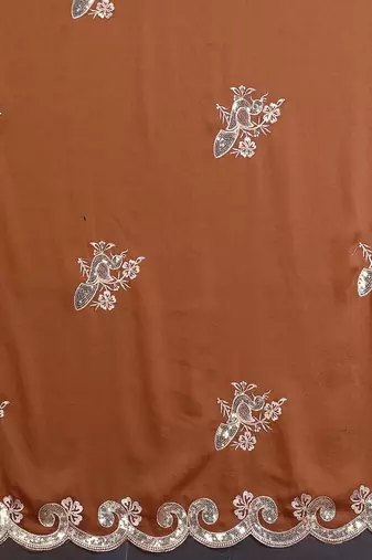 Brown saree look rich heavy star georgette silk saree with sequins embroidery work saree and blouse with beautiful  tone