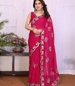 Pink saree look rich heavy star georgette silk saree with sequins embroidery work saree and blouse with beautiful  tone