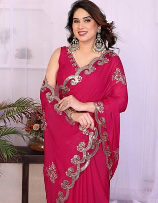 Pink saree look rich heavy star georgette silk saree with sequins embroidery work saree and blouse with beautiful  tone 4