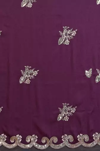 Wine saree look rich heavy star georgette silk saree with sequins embroidery work saree and blouse with beautiful  tone