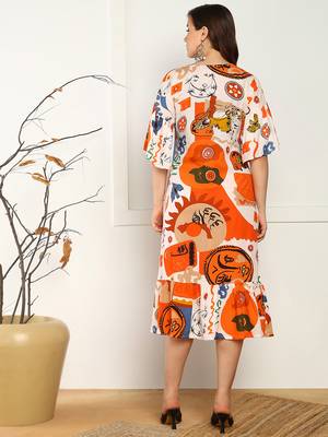 abstract print flared rayon dress for women 4