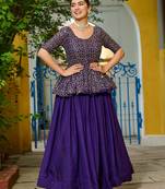 purple silk embroidered peplum top with lehenga